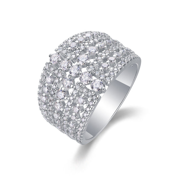 Luxury Moissanite 18K White Gold Plated Sterling Silver Band