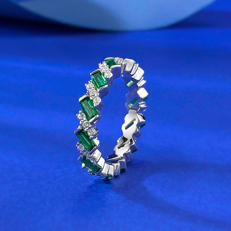 Emerlad Green Eternity Sterling Silver Wedding Band