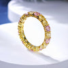 Yellow and Pink Gemstone Sterling Silver Eternity Wedding Band in Golden Tone