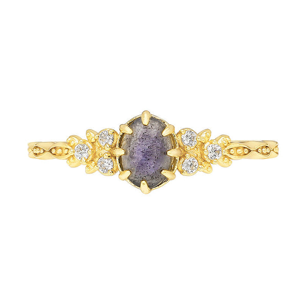 Vintage Natural Cordierite 14K Gold Plated Ring