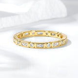 Gold Plated Bezel Set Alternating Stone Wedding Band in Sterling Silver