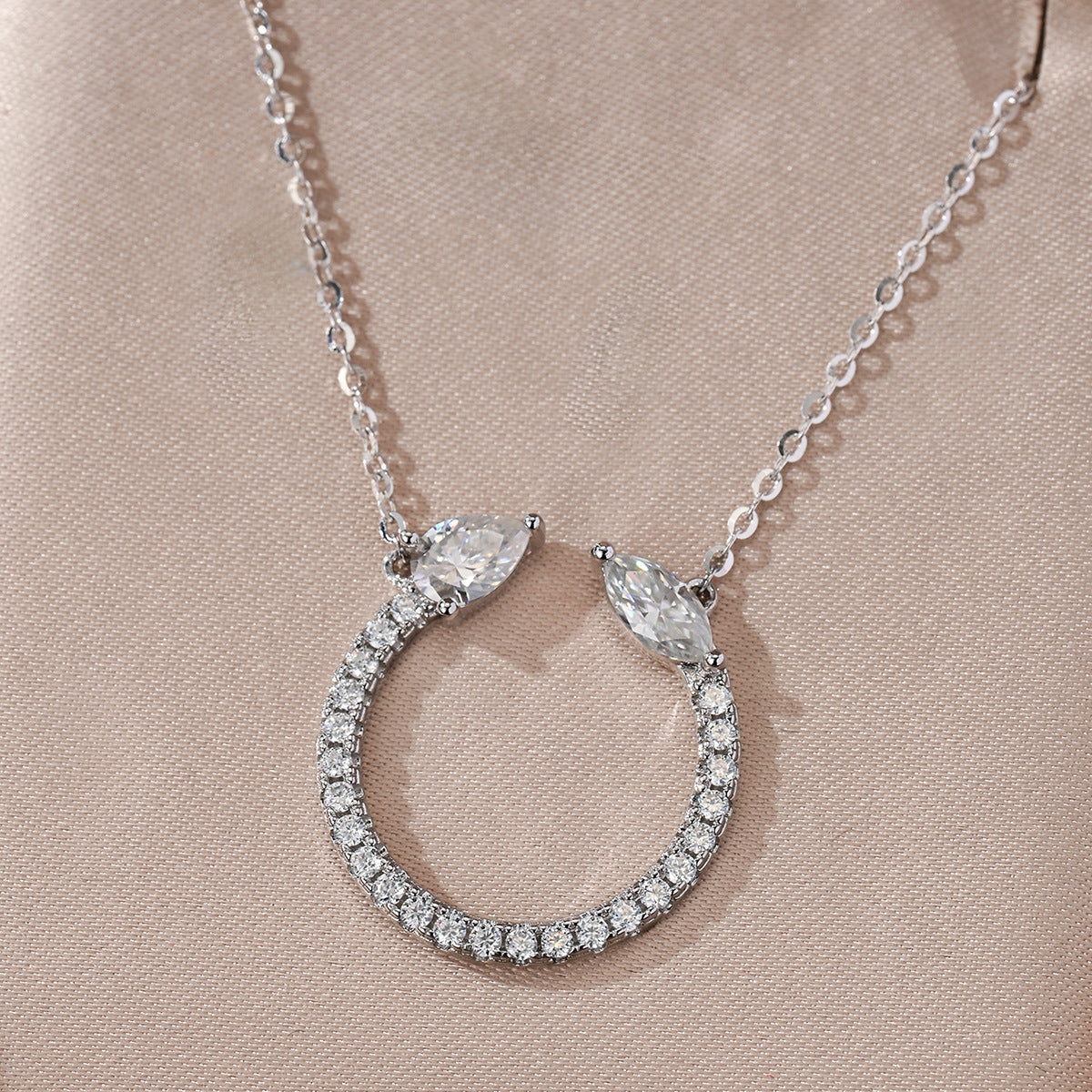Moissanite Horseshoe Pavé Necklace in Sterling Silver