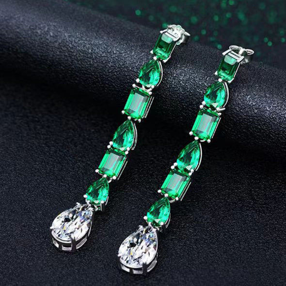 Vintage Pear Cut and Emerald Cut Dangle Earrings in Sterling Silver