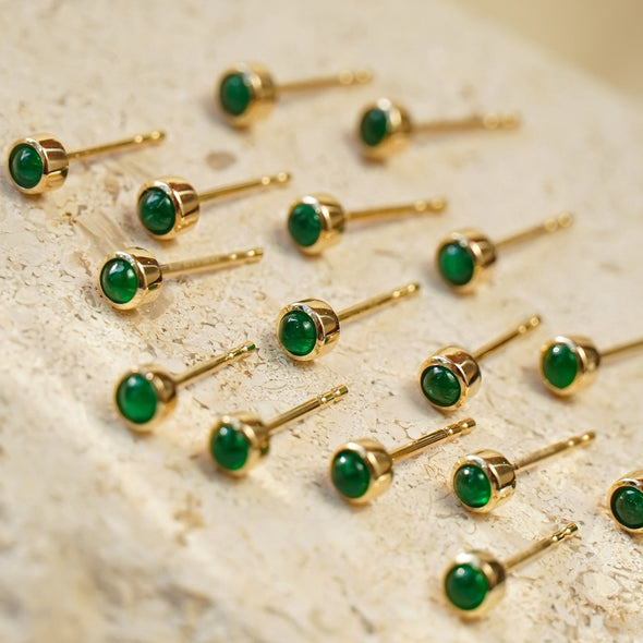 Vintage mini Golden Tone Green Stud Earrings in Sterling Silver