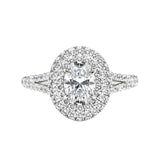 1 Carat D Color Oval Cut Moissanite Double Halo Sterling Silver Engagement Ring