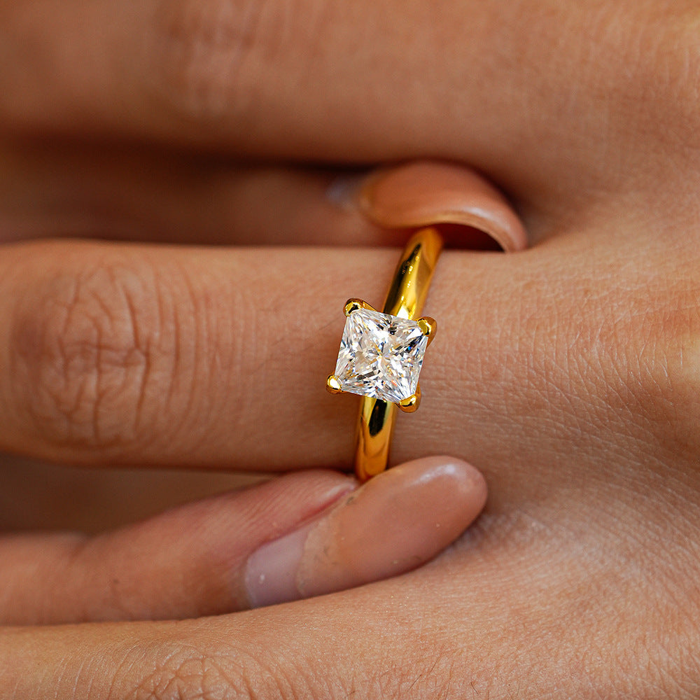 Simple 1.0ct Princess Cut Moissanite Ring