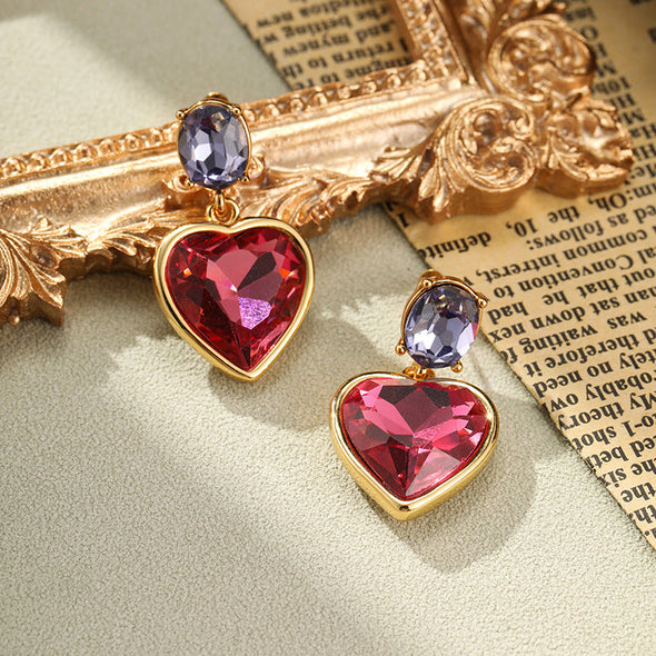 Vintage Red Heart Design 18k Gold Plated Drop Earrings