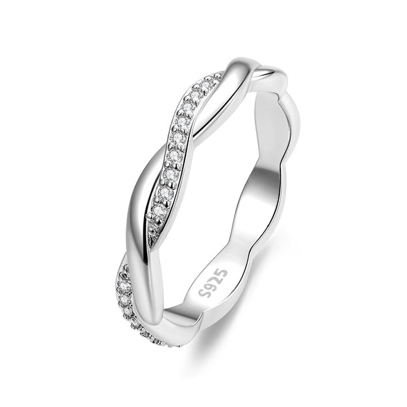 Twist Created White Sapphire Sterling Silver Wedding Band
