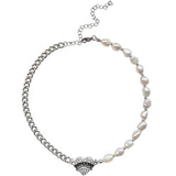 Chic AMOUR Paved Heart Pearl Chocker