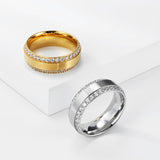 Men's Double Row Sparkling Band Ring in Gold Tone
