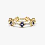 Floral Blue Gemstone Band Ring in 925 Sterling Silver