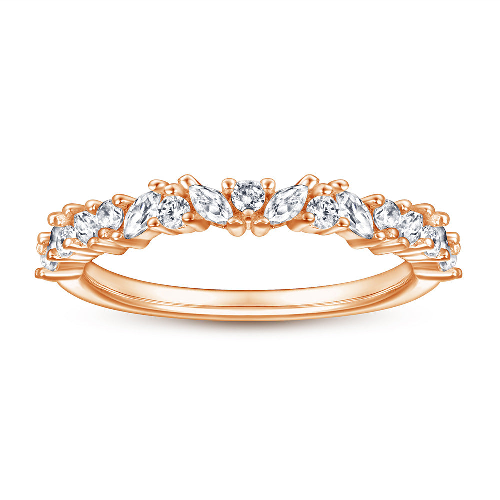 Flower Design Half Eternity Wedding Band in Sterling Silver