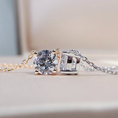 Classic Round Cut Sterling Silver Moissanite Necklace