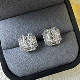 Asscher Cut Moissanite Silver Stud Earrings
