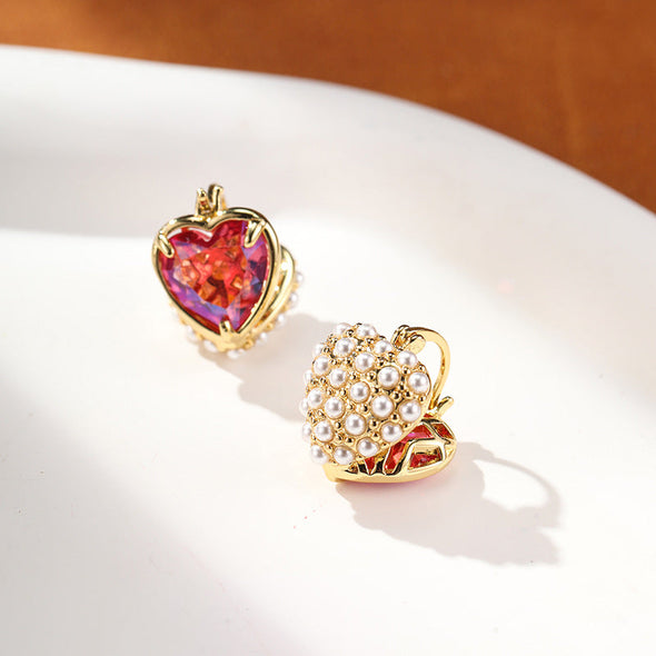 Retro Double-sided Heart Pearl Earrings