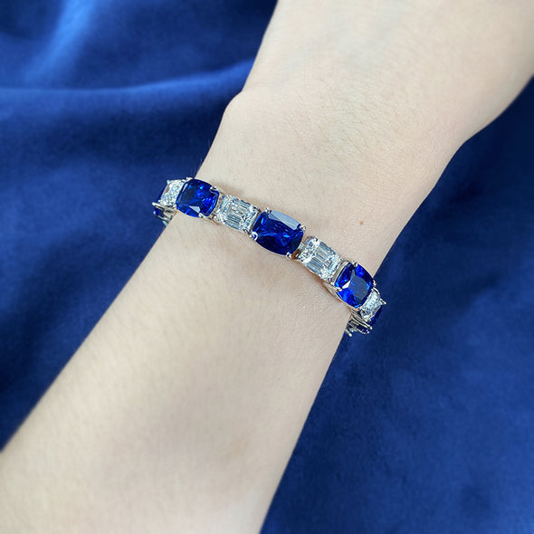 luxurious Royal Blue Tennis Bracelet in Sterling Silver