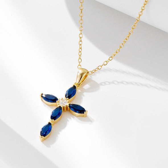 Luxury Blue Cross Design Sterling Silver Necklace