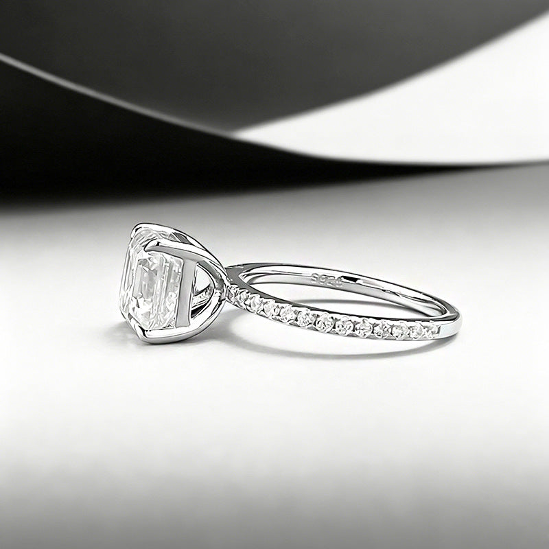 Vintage Inspired D Color Asscher Cut Moissanite Sterling Silver Engagement Ring