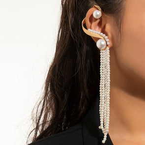 Golden Tone Pearl Fringe Earrings Fits Right Ear