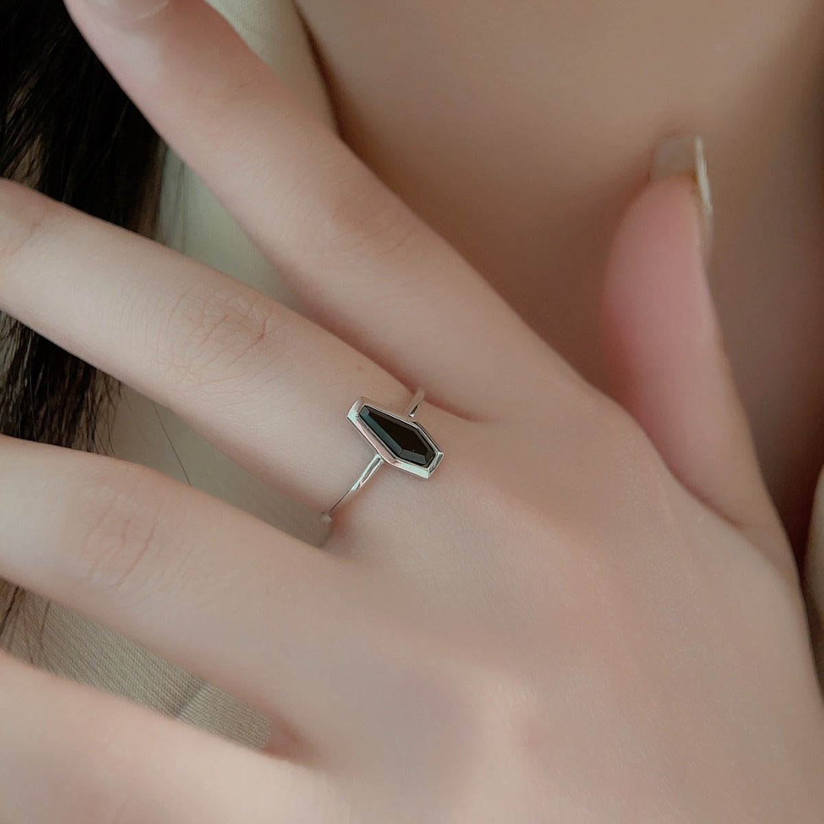 Simple Black Onyx Sterling Silver Ring