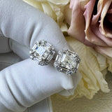 Asscher Cut Moissanite Silver Stud Earrings