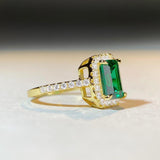 3.0ct Emerald Cut Green Gemstone Halo Engagement Ring in 925 Sterling Silver