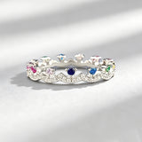 Colorful Paved Crown Lace Stackable Sterling Silver Band Ring