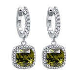 Birthstone Cushion Cut Halo Sterling Silver Drop Earrings