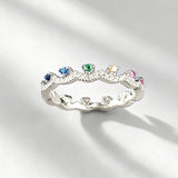 Colorful Paved Crown Lace Stackable Sterling Silver Band Ring
