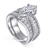 2pcs Marquise Cut Engagement Ring Set With Curved Band