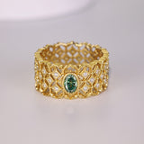 Green Moissanite Sterling Silver Lace Vintage Inspired Band