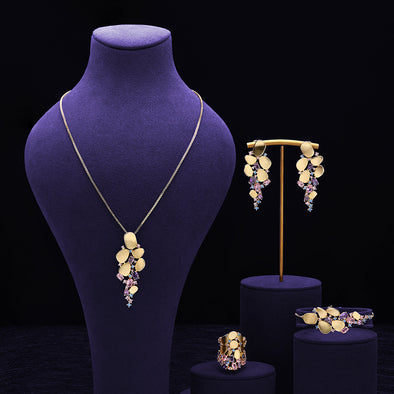 4 Pcs Luxury 18k Gold Plated Colorful Jewelry Set