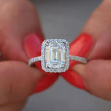 Vintage Halo 3.0ct Emerald Cut Engagement Ring In Sterling Silver