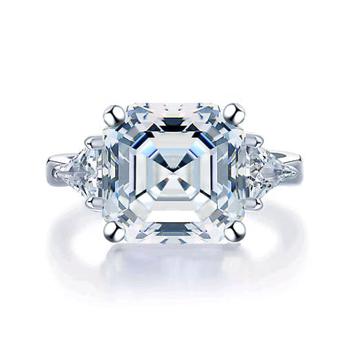 5Ct Asscher Cut Moissanite Engagement Ring in Sterling Silver
