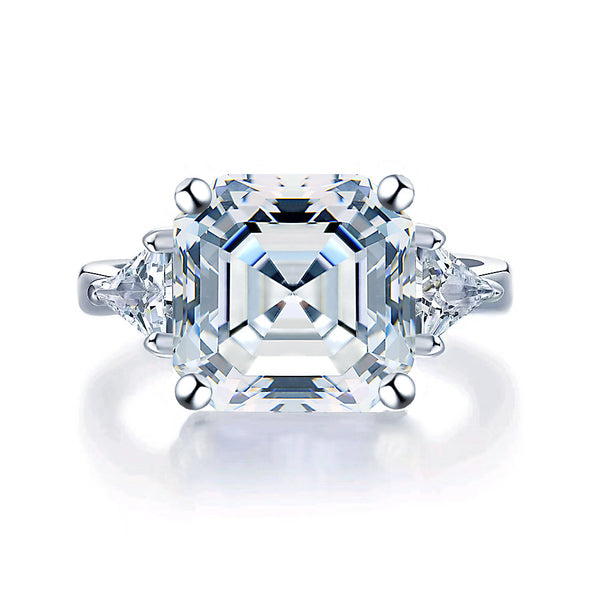 5Ct Asscher Cut Moissanite Engagement Ring in Sterling Silver