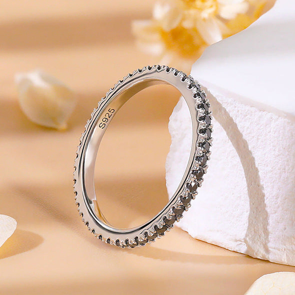 Unique Black Moissanite Eternity 18k White Gold Plated Band