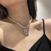 Chic Purple Heart Pearl Bear Pendant Necklace