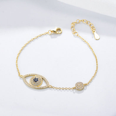 Evil Eye Design Paved Sterling Silver Bracelet