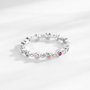 Simple Rainbow Round Cut Sterling Silver Band