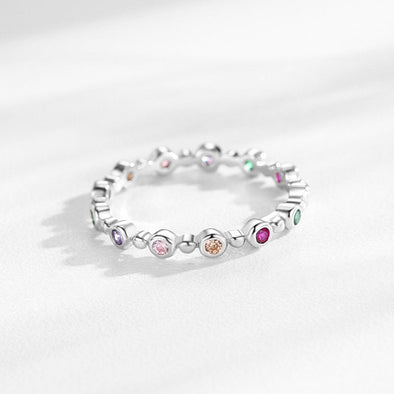 Simple Rainbow Round Cut Sterling Silver Band