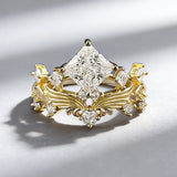 Princess Cut Crown Design Engagement Ring in Sterling Silver