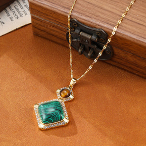 Vintage Malachite Pendant Necklace