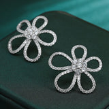 Flower Design Sterling Silver Stud Earrings