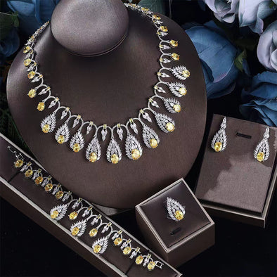 4 Pcs Luxury Dazzling Full Diamond Colored Evening Dress Jewelry Set