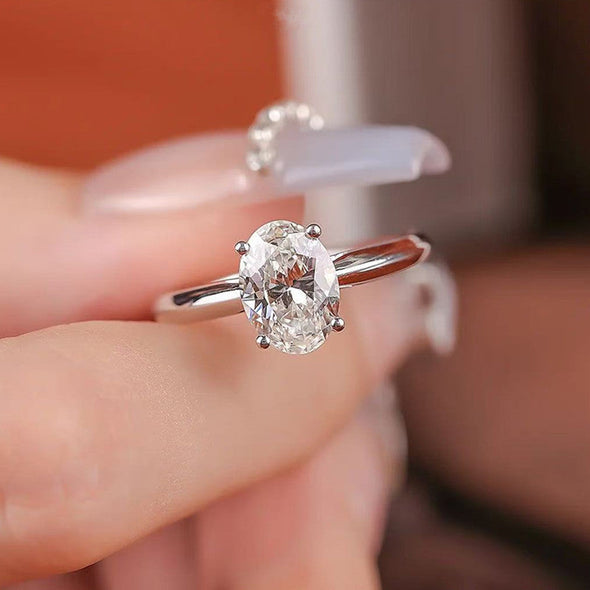 Classic Oval Cut Moissanite Sterling Silver Ring