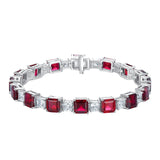 Classic Baguette Emerald Blue Red Gemstone Tennis Bracelet in Sterling Silver