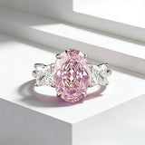 3.0ct Oval Cut Pink Three Stone Sterling Silver Engagement Ring