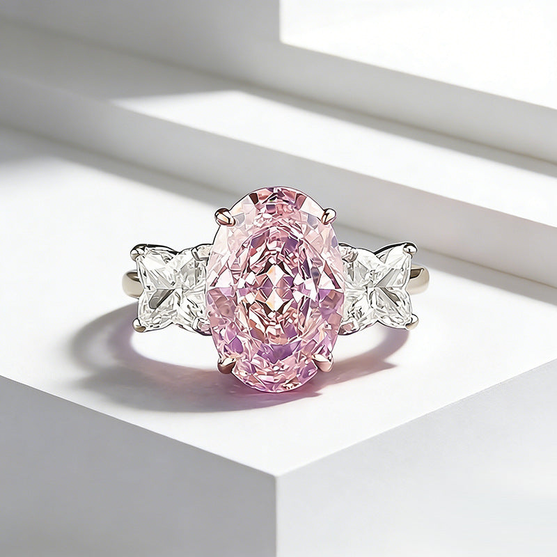 3.0ct Oval Cut Pink Three Stone Sterling Silver Engagement Ring
