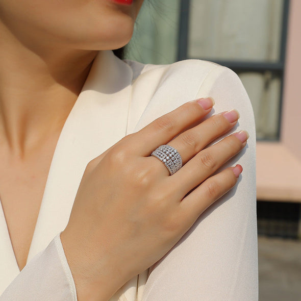Luxury Moissanite 18K White Gold Plated Sterling Silver Band
