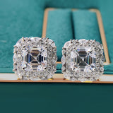 Stunning Asscher Cut Halo Stud Earrings in Sterling Silver
